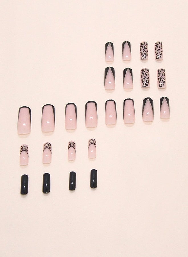 Vopintpy Leopard Print French Tip Press on Nails Medium Square Fake Nails with Design Glossy Acrylic Glue on Nail Reusable Full Cover Artificial Stick on Nail for Women DIY Manicure - Image 4